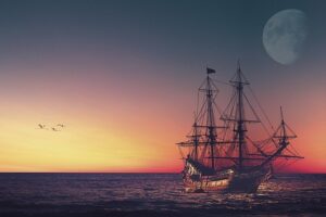 夕暮れの帆船
